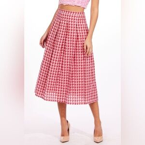 Eva Franco Textured Plaid Midi Skirt Pink/Red Size 6
